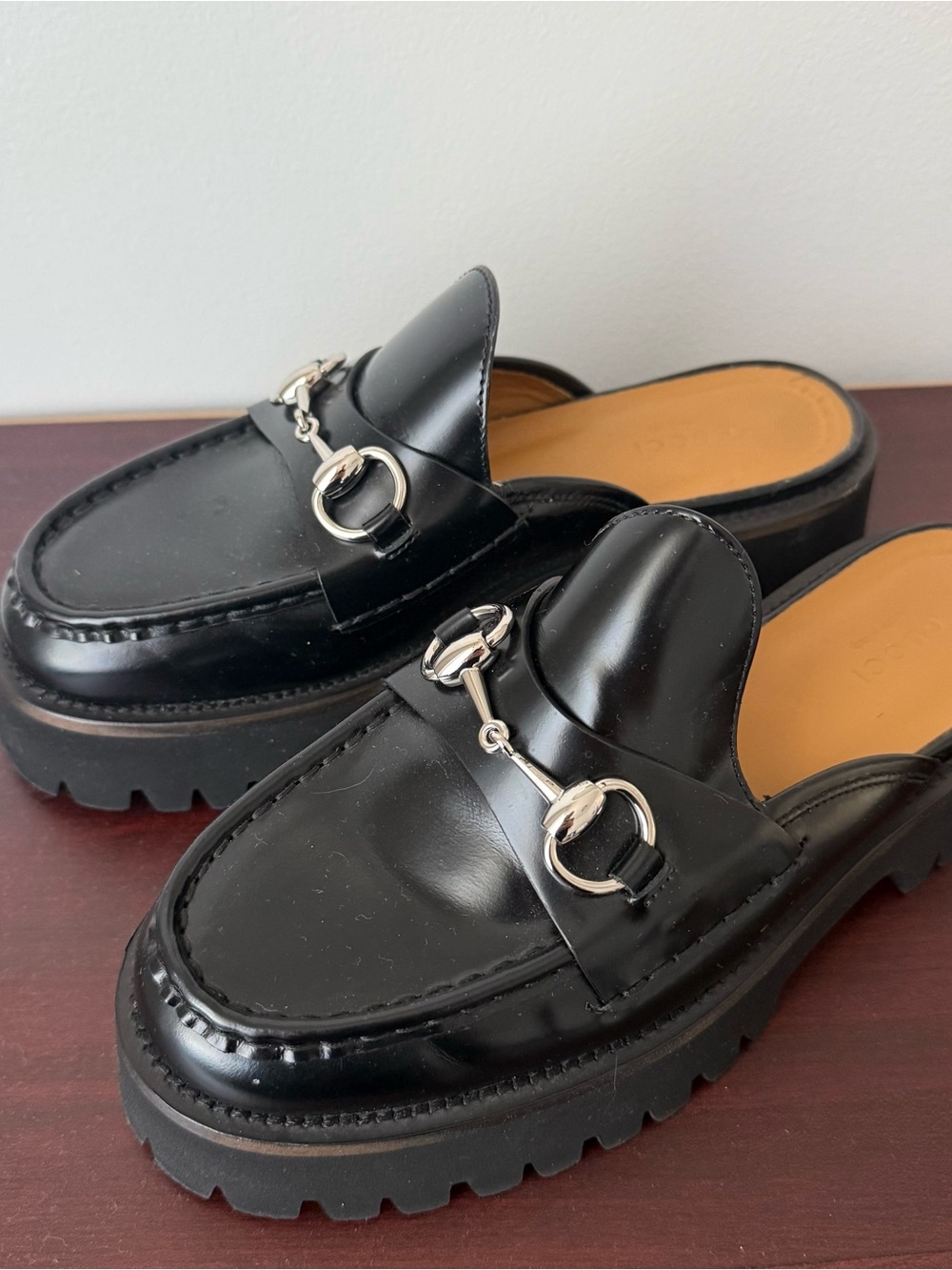 Gucci Horsebit Black Leather Loafer Platform Mules